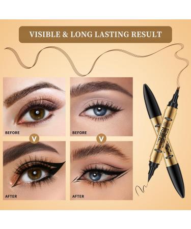 2-In-1 Dual-Ended Eyeliner & Eyebrow Pen | Water-Resistant Long-Lasting Micro-Fork Precision Brush for Natural Look | Ideal for Eyebrows Hairline & Beard - Buy Online on GoSupps.com