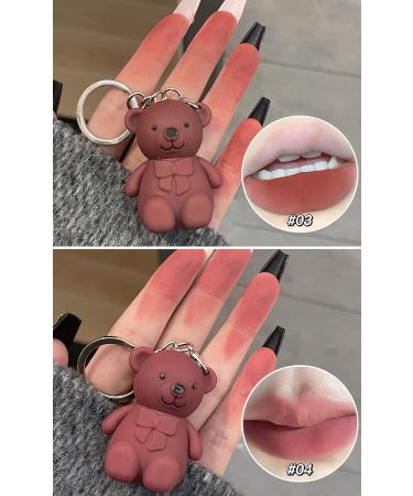 2Pcs Keychain Bear Lipsticks - 2 in 1 Matte Velvet Lipgloss Set | Waterproof & Long Lasting Lip Stain | Cute Bear Beauty Makeup Gift - (03+04) - Buy Online on GoSupps.com