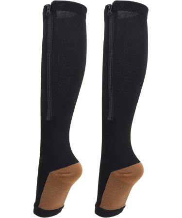 Compression Stockings with Zipper for Men & Women - Knee-High Open Toe Medium-Caliber Steady Support for Varicose Veins (XXL) - Buy Online on GoSupps.com