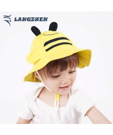 LANGZHEN Beach Sun Protection Hat for Baby Girls - Yellow Bee Design | Adjustable Wide Brim Toddler Kids Hat with Chin Strap for Summer Play - Buy Online on GoSupps.com