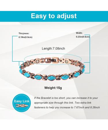 Yinox Magnetic Therapy Copper Bracelet for Women - Arthritis & Wrist Pain Relief with Turkish Turquoise | Fashion Meets Health (3500 Gauss) - Buy Online on GoSupps.com