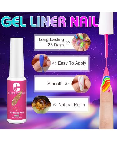 Clara Colors Gel Polish Nail Art Liner Set - 12 Glow In The Dark Neon Colors for Luminous Nail Art | Thin Brush for Swirl Design | Soak-off Formula - Buy Online on GoSupps.com