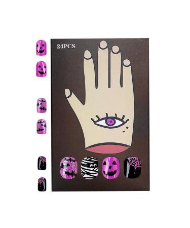 Halloween Short Press on Nails - Short Fake Nails Manicure Charm - Bat Spider Ghost False Nails Halloween Nail Design Nail Art Stickers Nail Halloween Decorations