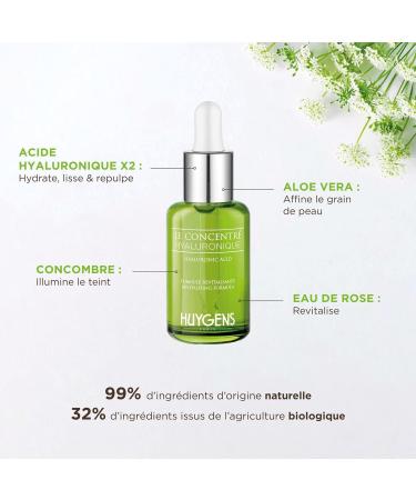 Hyaluronic Acid Serum - +49% Hydration after 1h - Clinically proven - HUYGENS Organic Hyaluronic Concentrate - 30mL - 99% Natural - Made In France - Buy Online on GoSupps.com