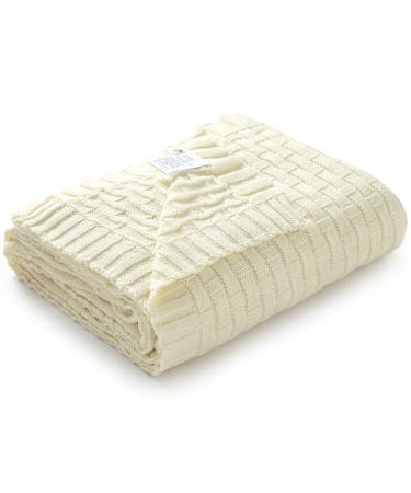 mimixiong Baby Blanket Soft Cozy 100% Cotton Knit Swaddle Baby Blanket for Newborn Boys Girls - Ivory 100 x 80cm Ivory - Waffle