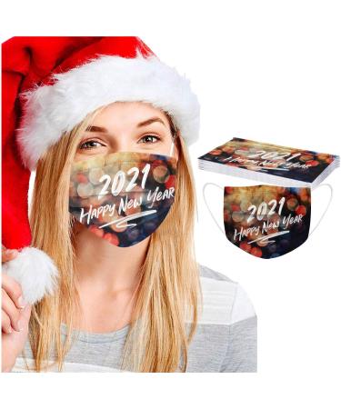 BEUU 50PCS Happy New Year 2021 Disposable_Face_M sks with a Elastic Earloop for Adult Multiple Pattern Combinations 3-ply Face Facial Protection Pads for Party High Filtration and Ventilation - Buy Online on GoSupps.com