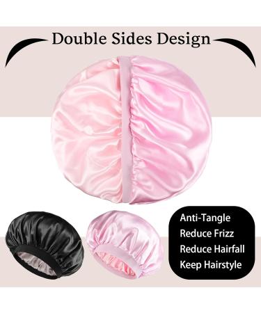Buy 2-Piece Satin Hair Hood Set - Double-Sided Sleep Caps for Women & Girls | Breathable Bonnets in Black & Pink | Nighttime Hair Protection - Buy Online on GoSupps.com