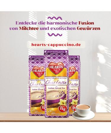 Hearts Chai Latte Powder Instant Milk Tea - Easily Soluble with Real Spices - Easy to Add Water Enough for 250 Cups - 5 x 1 kg - Buy Online on GoSupps.com