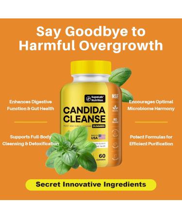 MEGNETA Candida Cleanse Support Gummies with Oregano Leaf, Caprylic Acid, Wormwood & Black Walnut- Gut Health, Flora Balance & Immune Support Detox Cleanse Supplement for Women & Men(60 Gummies) - Buy Online on GoSupps.com