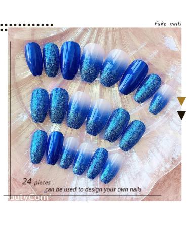 Bodiy Blue Ombre Long Fake Nails - 24 Pieces Ballerina Full Cover Press on Nails for Women and Girls - Buy Online on GoSupps.com