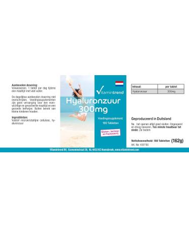 Hyaluronic Acid 300mg - Vegan - 180 Tablets - High Dose | Vitamintrend  - Buy Online on GoSupps.com