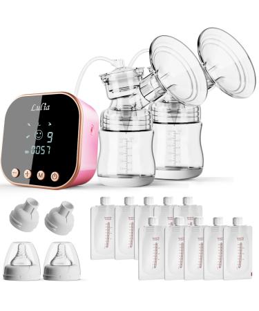 Double electrical milk pump breast milk sucker with 10 storage bags and adapter mechanical button pain-free strong suction rechargeable portable silicone silent pumps (Rosa) LU-01-B 2.Rosa - Buy Online on GoSupps.com