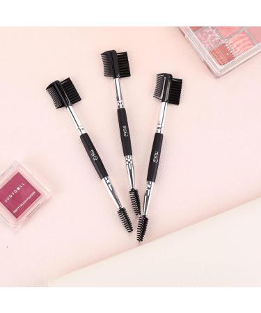 MSQ 3-Piece Eyebrow Brush Set - 2-in-1 Double-Sided Eyelash Comb & Mascara Applicator for Women - Premium Makeup Tools in Black - Buy Online on GoSupps.com
