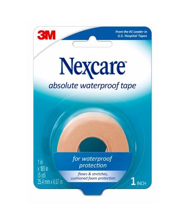 Nexcare Absolute Waterproof First Aid Tape  Strong Adhesive Stays On During Water Activities And Exercising  1 in x 5 yds  1 Roll
