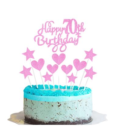 Happy 70th Birthday Cake Toppers Pink Personalised for Men Women Him Her 6 Star 5 Heart Customised 70th Birthday Cupcake Cake Toppers Decoration for 70th Bithday Party Happy Birthday Sign for Cake Pink-70th