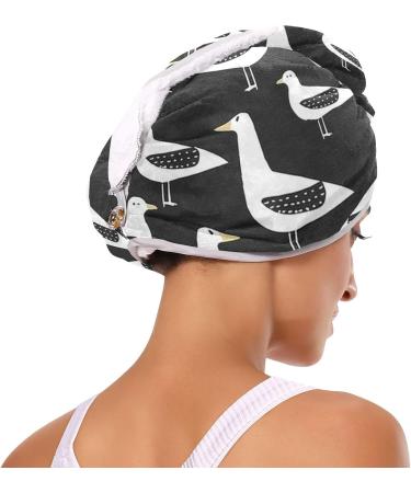 Cartoon White Birds Hair Towel 2 Pack | Super Absorbent Quick Dry Hair Turbans for Women & Girls - Buy Online on GoSupps.com
