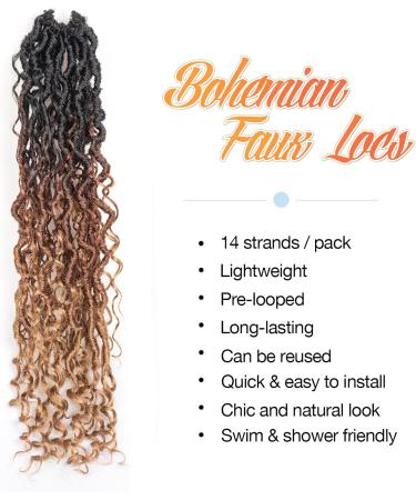Toyotress Boho Bohemian Faux Locs Crochet Hair Extensions 18 Inches Curly Ends Black (OT30/27) - Buy Online on GoSupps.com