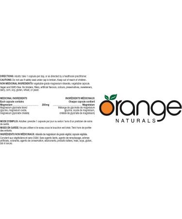 Orange Naturals - Magnesium Glycinate Supplement - 200mg 180 v-caps - For Healthy Bones Teeth Proper Muscle Function Pressure Relief & Promote Sleep Relaxation - Vegan - Highly Absorbable Form - Non GMO 180 count (Pack of 1) 200 mg - Buy Online on GoSupps.com
