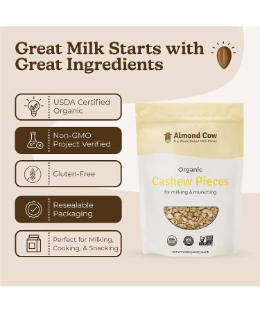 Organic Cashew Pieces for Plant-Based Milk Making - Almond Cow | 3lb Bulk, Vegan, USDA Organic, Non-GMO, Glyphosate Residue Free - Buy Online on GoSupps.com