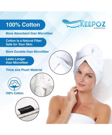 KEEPOZ Cotton Hair Towel Wrap for Women - Quick Dry Super Absorbent Turban Head Wrap with Button - Anti Frizz Hair Cap for Curly, Long & Thick Hair - White - Buy Online on GoSupps.com