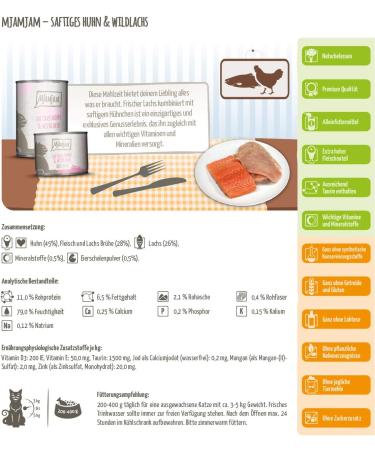 MjAMjAM - premium wet cat food - juicy chicken and wild salmon 6 pack (6 x 400 g) grain-free with meat supplement - Buy Online on GoSupps.com