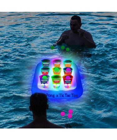 Six Senses Media Glowing Tic Tac Toe Pool Party Rack - Floating Beverage Pong Game Set with Raft, Cups, and Balls - 23x23 Inch - Swimming Pool Fun - Buy Online on GoSupps.com