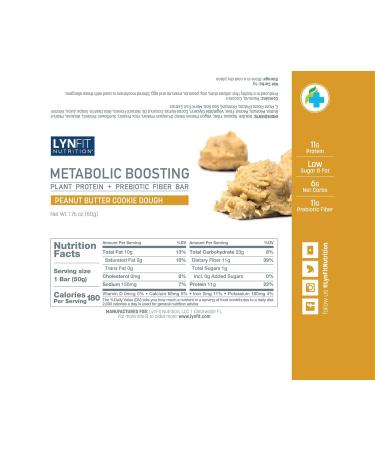LynFit Nutrition Plant-Based Lean Protein Bars - Peanut Butter Cookie Dough | 12 Bars with Prebiotic Fiber | Healthy Snack for Weight Loss - Buy Online on GoSupps.com