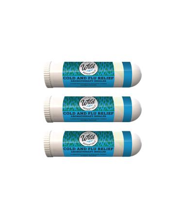 Wild Essentials 3 Pack of Cold and Flu Relief Aromatherapy Nasal Inhalers Made with 100% Natural Therapeutic Grade Essential Oils to Help Alleviate Cold Symptoms