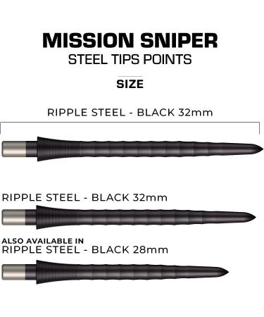 Mission Darts Sniper Points Ripple | Steel Tip Replacement Points | 28mm Black | Multiple Colors & Sizes - Buy Online on GoSupps.com