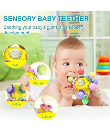 Baby Teething Ball Toy for 0-12 Months | Rattle Sensory Infant Toy - Yellow - Buy Online on GoSupps.com