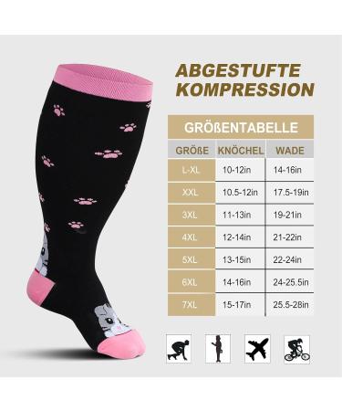 Zfsock Compression Stockings for Men & Women | 20-30mmHg Support Socks for Thick Calves | Medical Travel & Sport Socks | Pink Cat Design - Buy Online on GoSupps.com