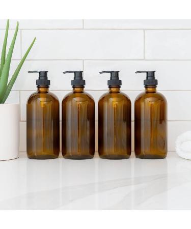 16oz Refillable Amber Glass Bottles with Locking Pump Dispensers - Pack of 4 | Made in Germany for Hand Soap, Shampoo, Conditioner, Lotions, Body Wash - Buy Online on GoSupps.com