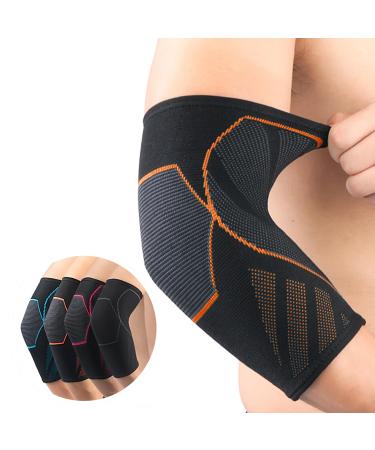 2 Pairs Elbow Compression Sleeve for Women & Men Tennis Elbow Braces for Tendonitis Elbow Support Orange Medium