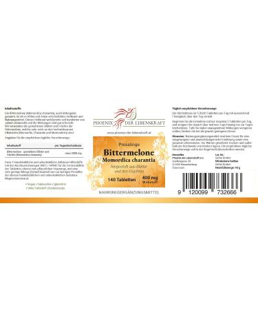 Bitter Melon Tablets 400mg | 140 Vegan Tablets | Premium Quality Momordica Charantia from Austria | Natural Additive-Free Karela & Bitter Cucumber - Buy Online on GoSupps.com