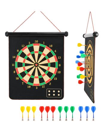 CX L SUM Magnetic Dart Board, Indoor Outdoor Dart Games for Kids with 12pcs Magnetic Darts, Safety Toy Games, Rollup Double Sided Board Game Set for Gifts