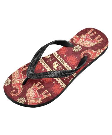 Mnsruu Mandala Flower Flip-Flops - Tribal Elephant Design Red Multi-Colored Footwear for Home Hotel Spa & Travel - Unisex for Men & Women - Buy Online on GoSupps.com