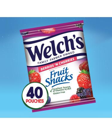 Welch's Fruit Snacks Berries 'N Cherries Individual Single Serve Bags 40 Pieces - 0.8 Oz - Buy Online on GoSupps.com