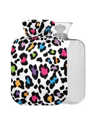 Colorful Hot Water Bottle with Cover Leopard Print BPA Free 2L Large Hot Water Bag for Pain Relief