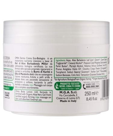 Organic Aloe Vera Body Cream 250ml | Dermo Creme Corpo Biologica - Hydrating & Natural Skincare - Buy Online on GoSupps.com