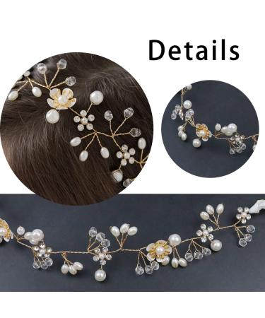 Crystal Pearl Wedding Hair Vines - 2 Piece Gold Bridal Headband Set - Buy Online on GoSupps.com