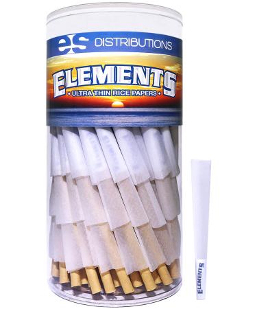 Elements Cones Size Variation | 50 & 100 Pack | Natural Rice Paper Zero Ash Flavorless Pre Rolled Cones with Tips and Packing Tubes Included (100 Count | 1 1/4)