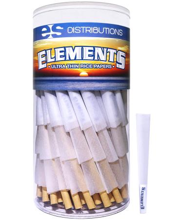 Elements Cones Size Variation | 50 & 100 Pack | Natural Rice Paper Zero Ash Flavorless Pre Rolled Cones with Tips and Packing Tubes Included (100 Count | 1 1/4)