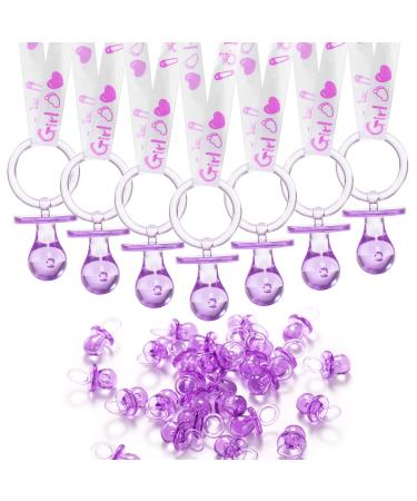 24 Baby Shower Pacifiers Necklace 2.5 inch Acrylic Pacifier Charm Suitable for Party Favors Decorations (Purple)