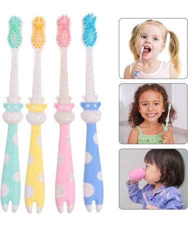Kids Cartoon Animal Toothbrush Set - Flexible & Safe Training Oral Care Tools for Children - Deer and Giraffe Designs - Extra Handle for Easy Grip - 4pcs - Buy Online on GoSupps.com