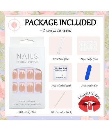24Pcs White Glitter French False Nails with Nail Glue - Short Square Press on Nails for Women & Girls - Nude Pink Squoval Stick on Nails - Buy Online on GoSupps.com