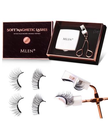 MLEN Dual Magnetic Eyelashes Natural Look Magnetic Eyelashes Without Eyeliner Soft Magnets False Eyelashes No Glue or Eyeliner Needed with Applicator Reusable 3D Fake Lashes Extension with Tweezers Style - Elegant Lady