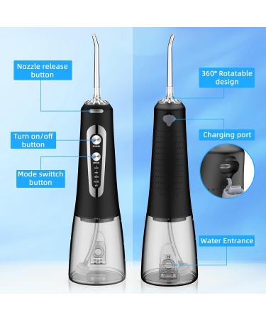 Portable Water Flosser Cordless 300ML Oral Irrigator with 5 Modes 6 Tips IPX7 Waterproof & USB Rechargeable for Home & Travel Black - Buy Online on GoSupps.com