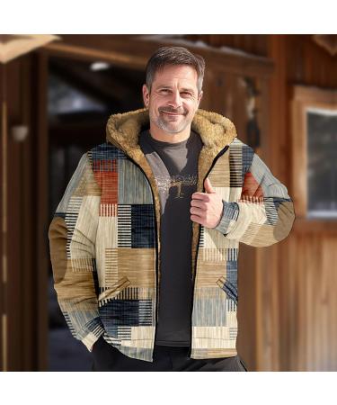 Shop Hanxiulin Men's Fleece Plush Jacket - Oversized Warming Zipper Hoodie | Lightweight Quilted Winter Coat in Khaki & More Color Variants - Buy Online on GoSupps.com