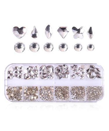 YOUMOO 800PCS Multi Shape Rhinestones  3D Flat Back Rhinestones  Crystals Glass Gems Stones for DIY Nail Art Decoration Crafts Clothes Shoes Jewelry (Crystal)