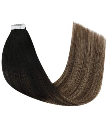 YoungSee 12 Ombre Tape in Human Hair Extensions - Natural Black to Dark Brown with Blonde - Remy Seamless Tape ins for Short Hair - 30g 20pcs - Pack of 1 - Buy Online on GoSupps.com